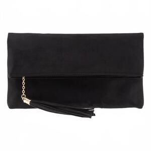 NEW JNB women's eleanor faux micro suede foldover clutch in black